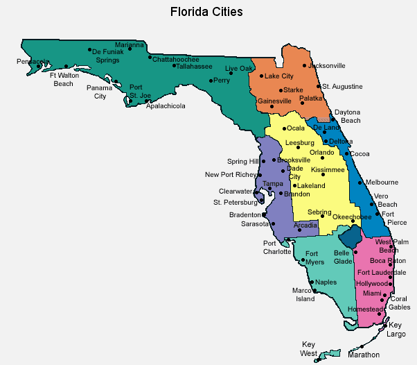 Florida - Mapa měst